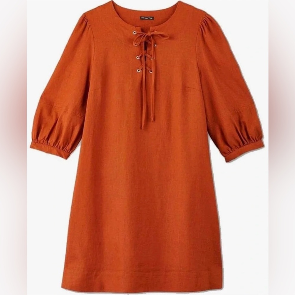 •Medium• New Target Who What Wear Burnt Orange Midi Linen 3/4 Sleeve Shift Dress